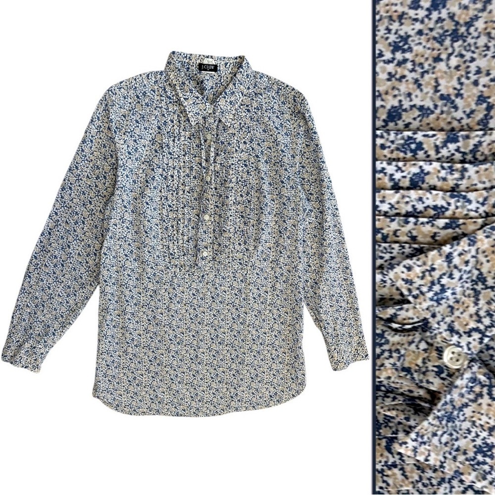 J. Crew Women’s Tuxedo Popover Blouse Size Small Patterned 1/2 Button Up Shirt